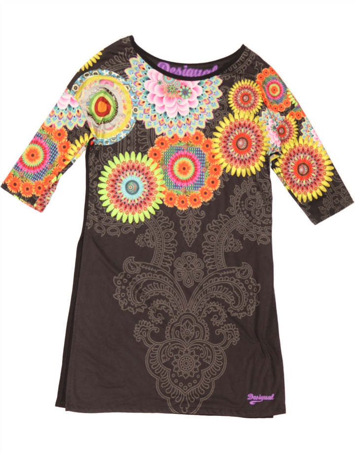 DESIGUAL Womens Graphic Basic Dress UK 14 Medium Black Floral Vintage Desigual and Second-Hand Desigual from Messina Hembry 