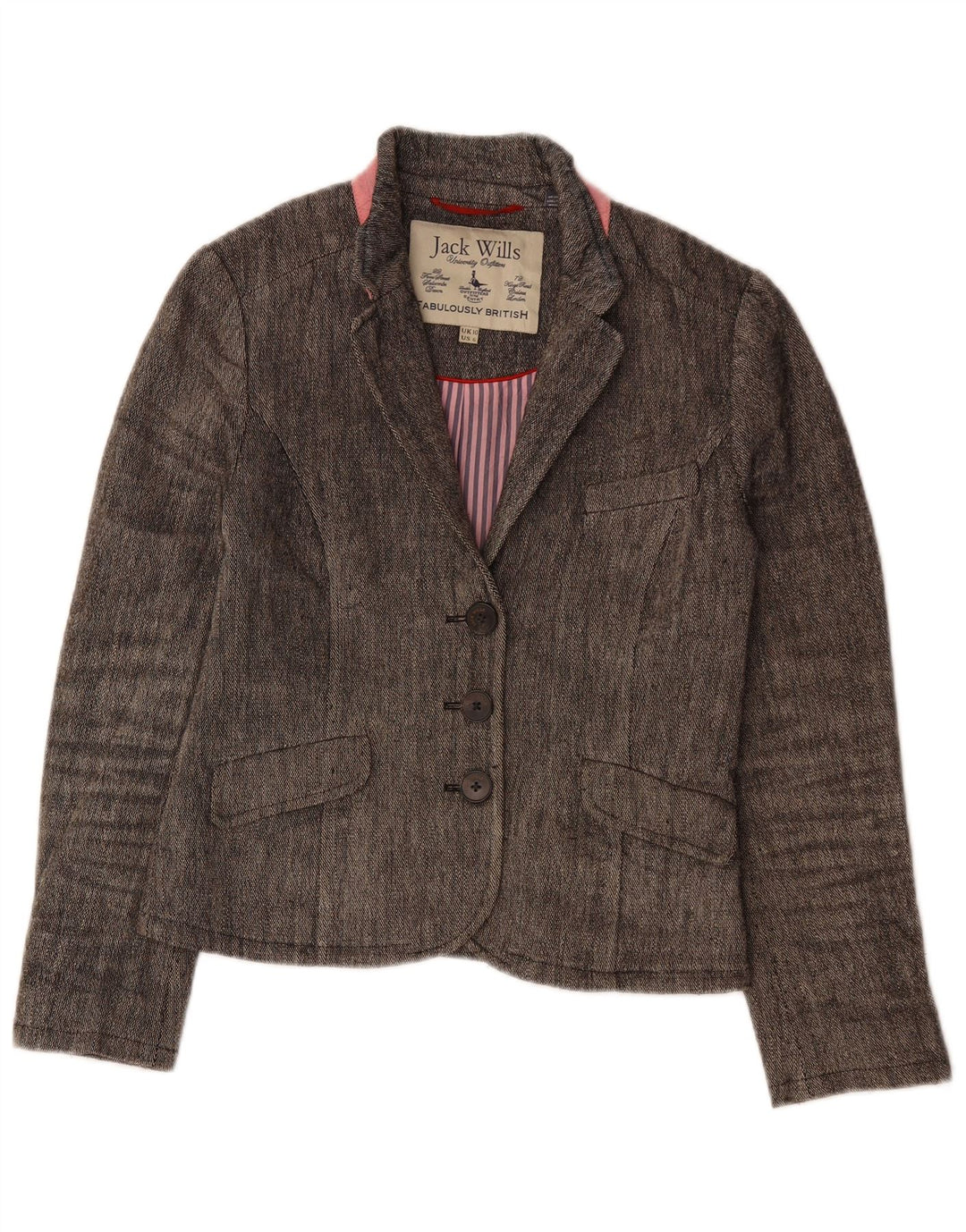JACK WILLS Giacca blazer da donna a 3 bottoni UK 10 piccola in lino grigio