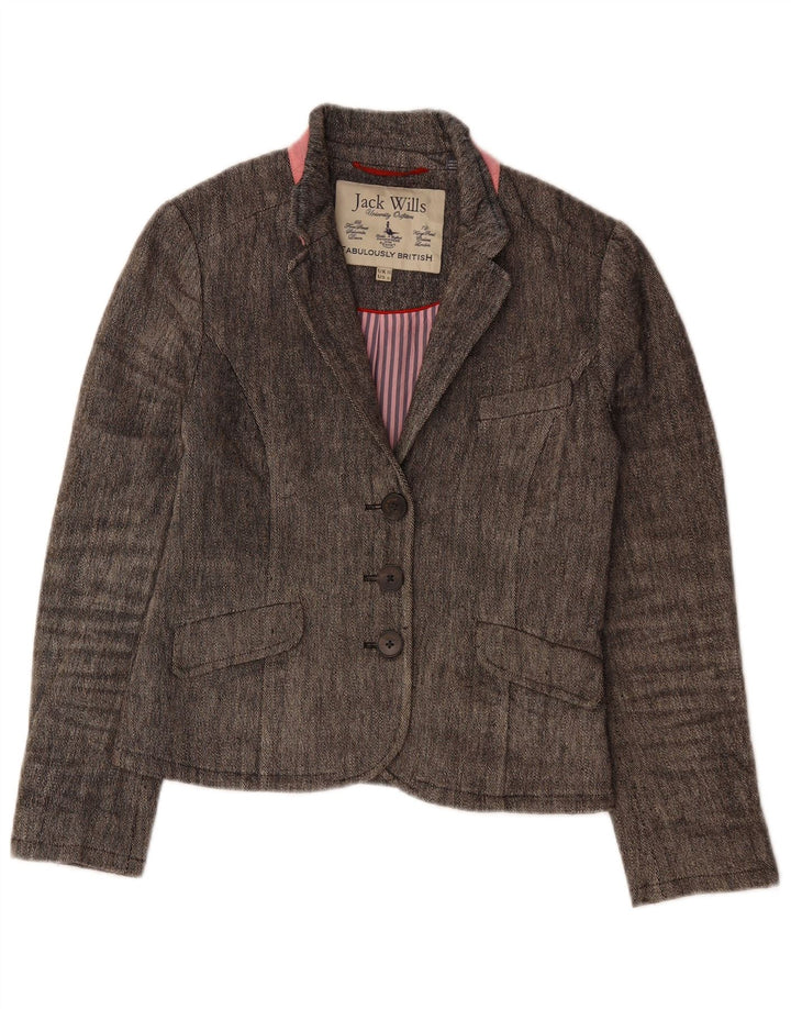 JACK WILLS Giacca blazer da donna a 3 bottoni UK 10 piccola in lino grigio