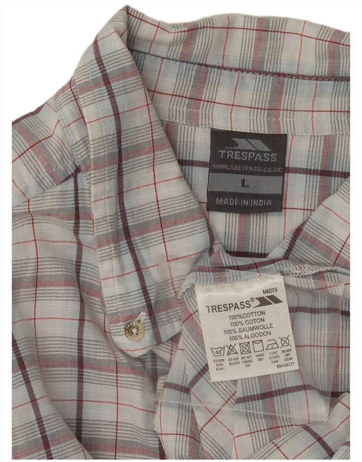 TRESPASS Mens Short Sleeve Shirt Large Grey Check Cotton