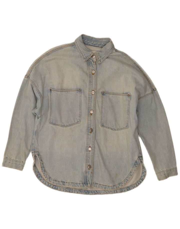 Camicia in denim oversize da donna Zara UK 10 piccola in cotone blu