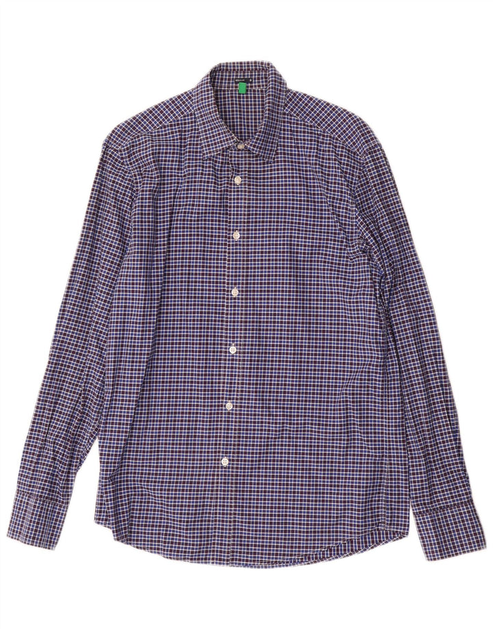 Camicia Benetton da uomo vestibilità regolare a quadri blu medio