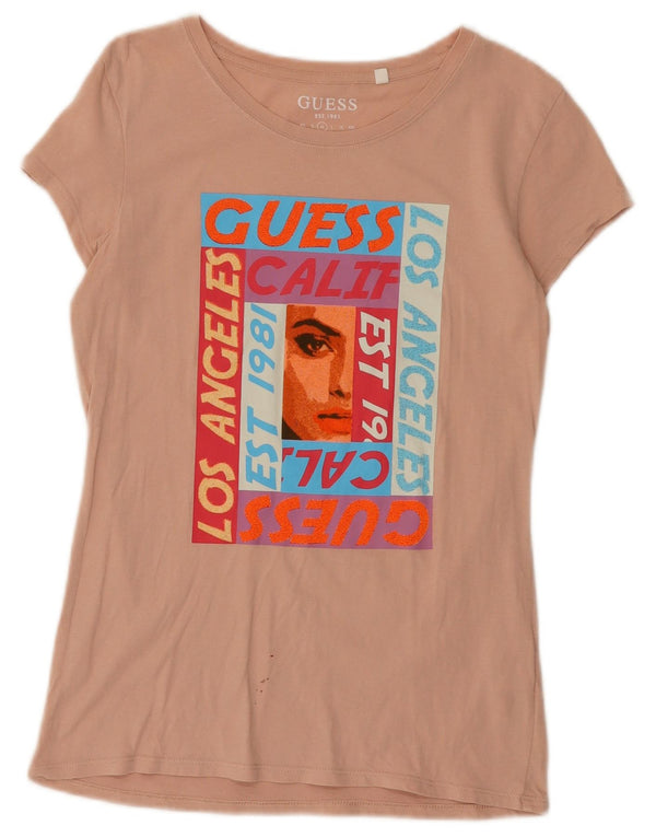 Guess T-shirt grafica da donna Top UK 12 cotone rosa medio