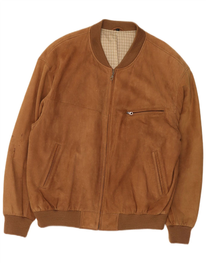 Giubbotto bomber in pelle scamosciata da uomo Canda UK 40 grande in pelle marrone