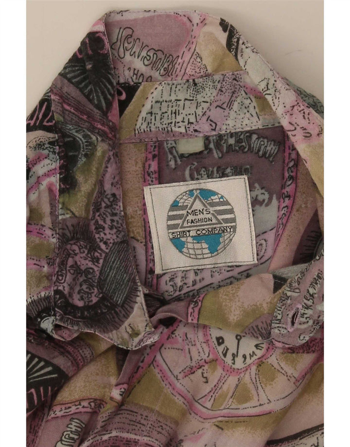 Camicia a maniche corte vintage da uomo con motivo astratto, colore medio, multicolore