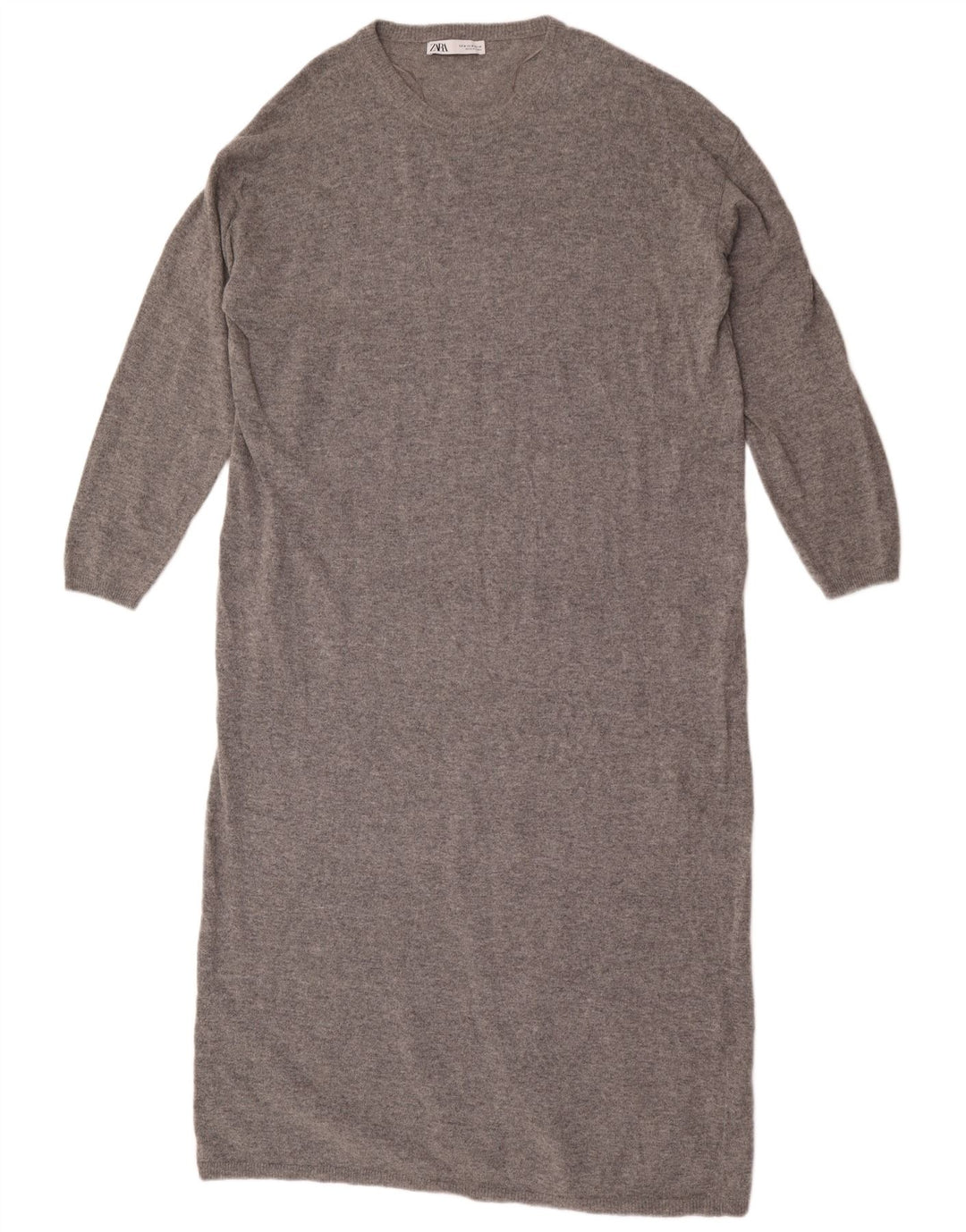 Abito maglione a maniche lunghe maxi da donna Zara UK 14 Lana grigio medio