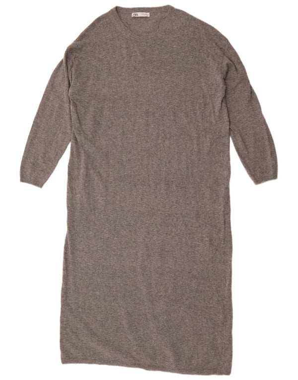Abito maglione a maniche lunghe maxi da donna Zara UK 14 Lana grigio medio