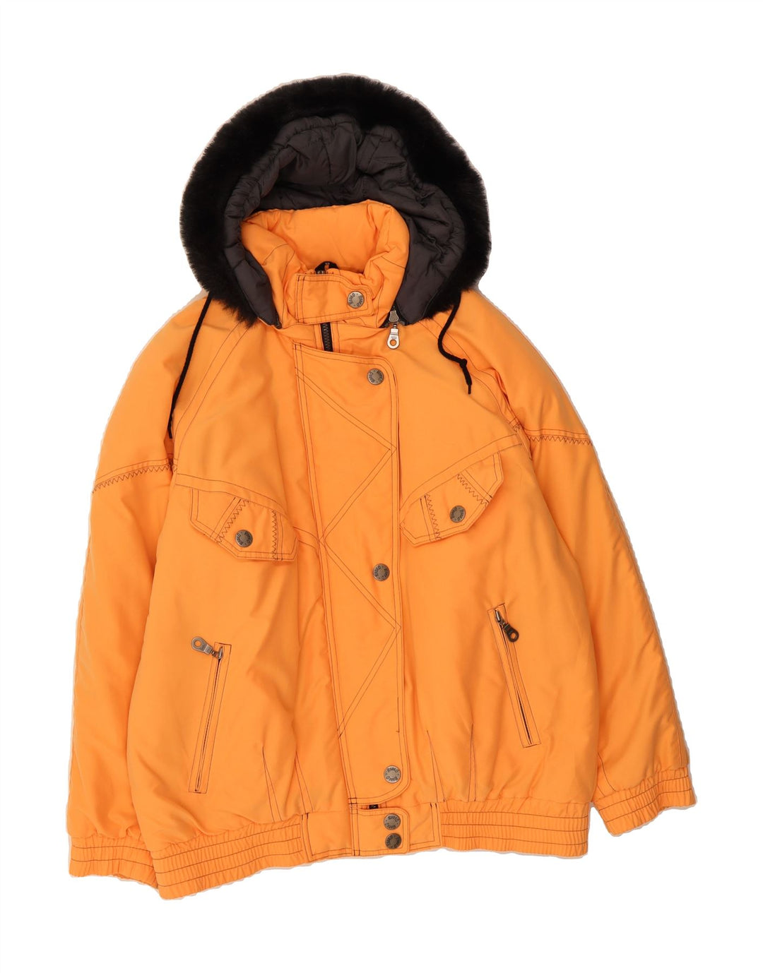 C&A Womens Oversized Hooded Padded Jacket EU 42 Large Orange Polyester Vintage C&A and Second-Hand C&A from Messina Hembry 