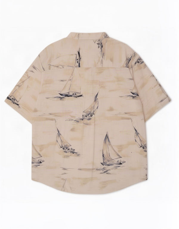 Camicia a maniche corte da uomo Puritan con motivo astratto 2XL in cotone beige