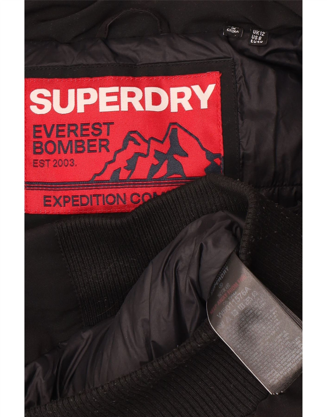 Giacca imbottita con cappuccio da donna Superdry UK 12 medio nero poliestere