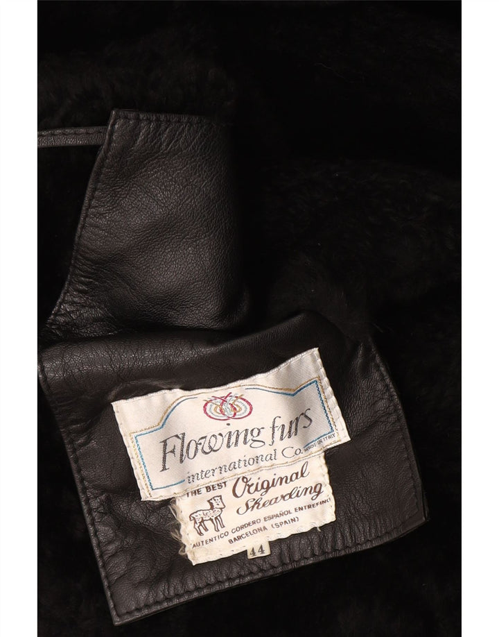 Cappotto in shearling vintage da donna IT 44 Shearling floreale nero medio