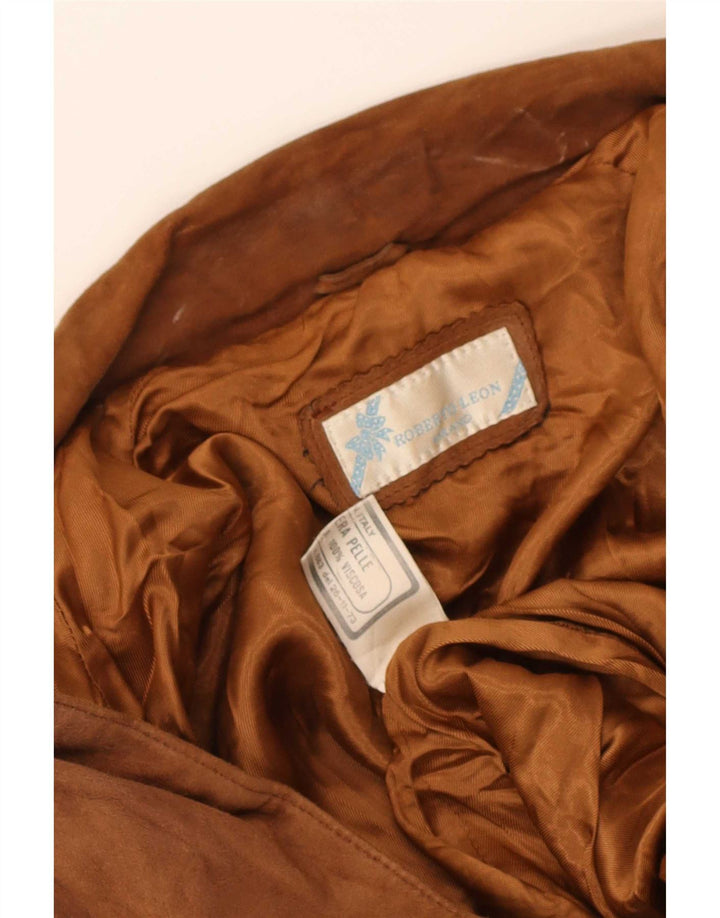 Giacca blazer vintage da donna in pelle scamosciata a 2 bottoni UK 12 in pelle beige media