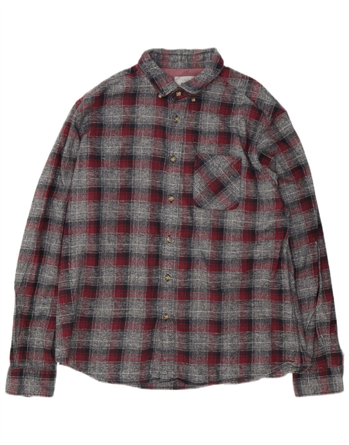 Camicia da uomo in flanella vestibilità sartoriale Marks & Spencer XL in cotone a quadri grigio