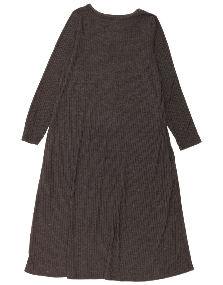 Abito lungo a maniche lunghe da donna Marks & Spencer UK 16 grande poliestere grigio