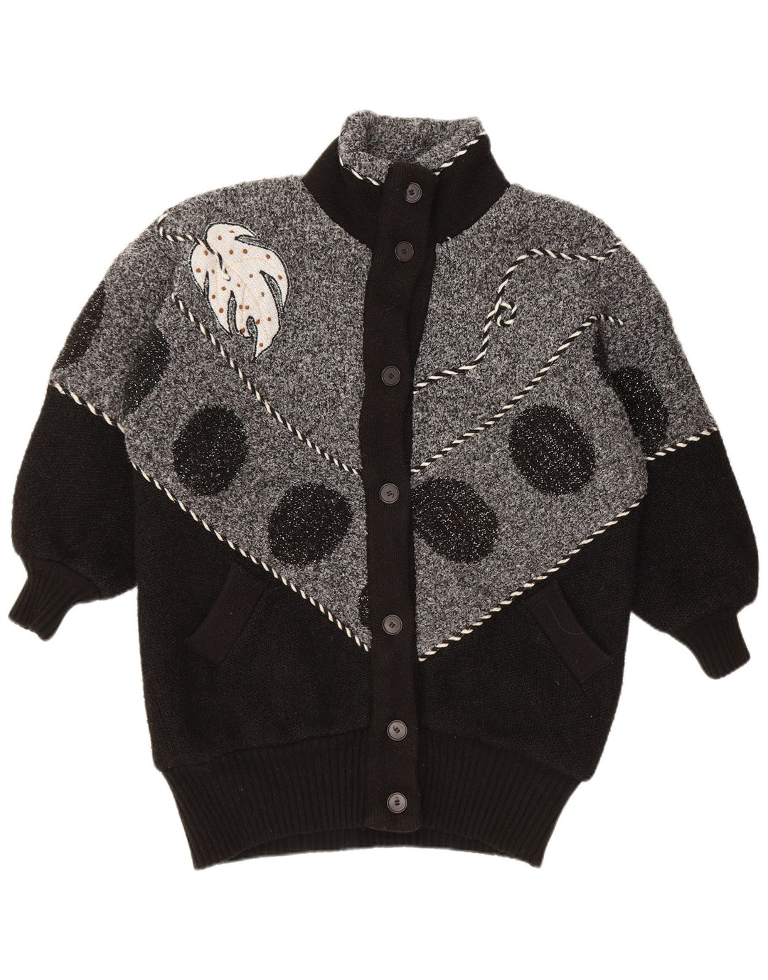 Maglione cardigan da donna VINTAGE UK 22 3XL Blocco colore nero