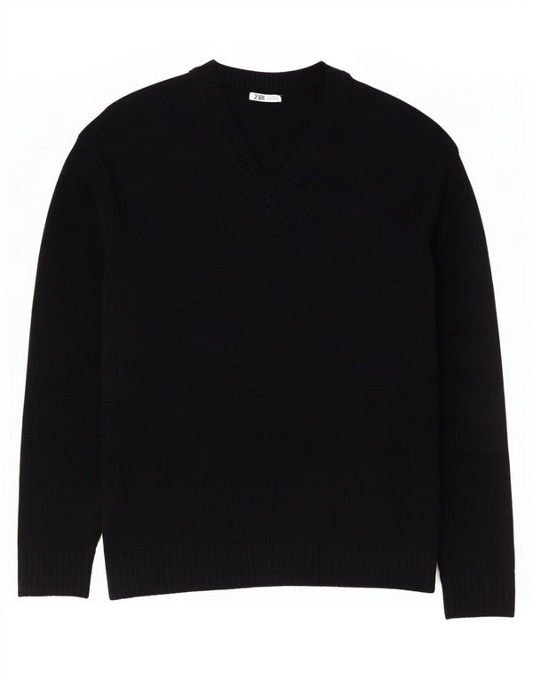 Maglione Zara da uomo con scollo a V grande in cotone nero
