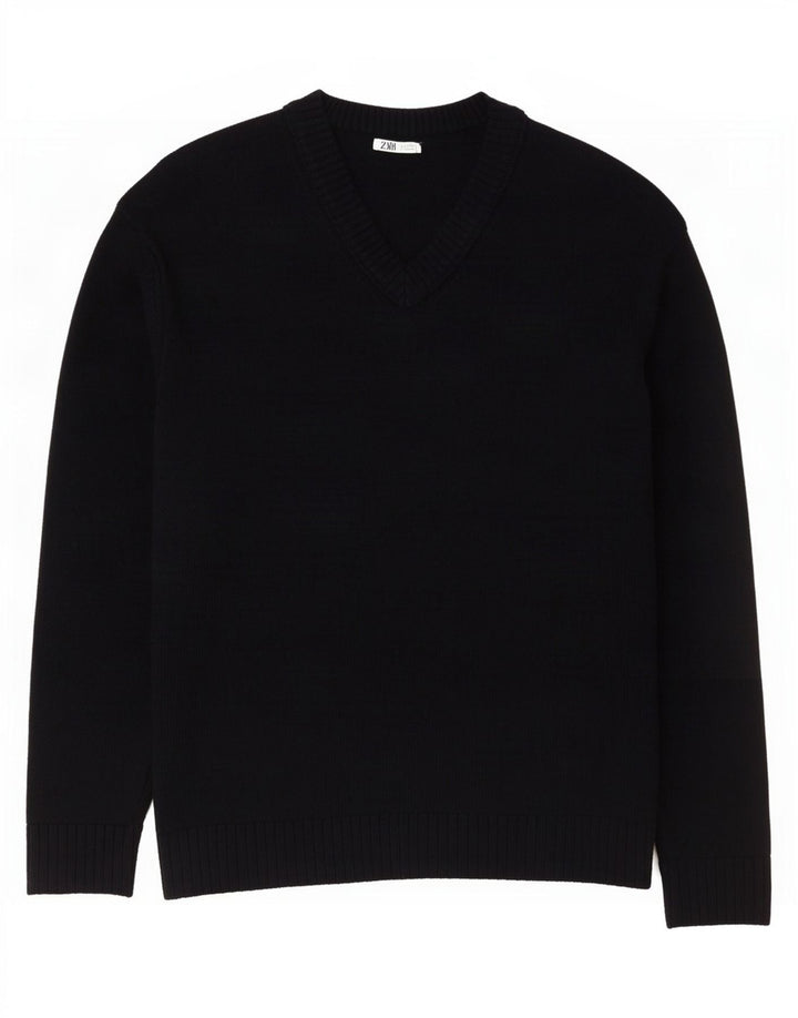 Maglione Zara da uomo con scollo a V grande in cotone nero