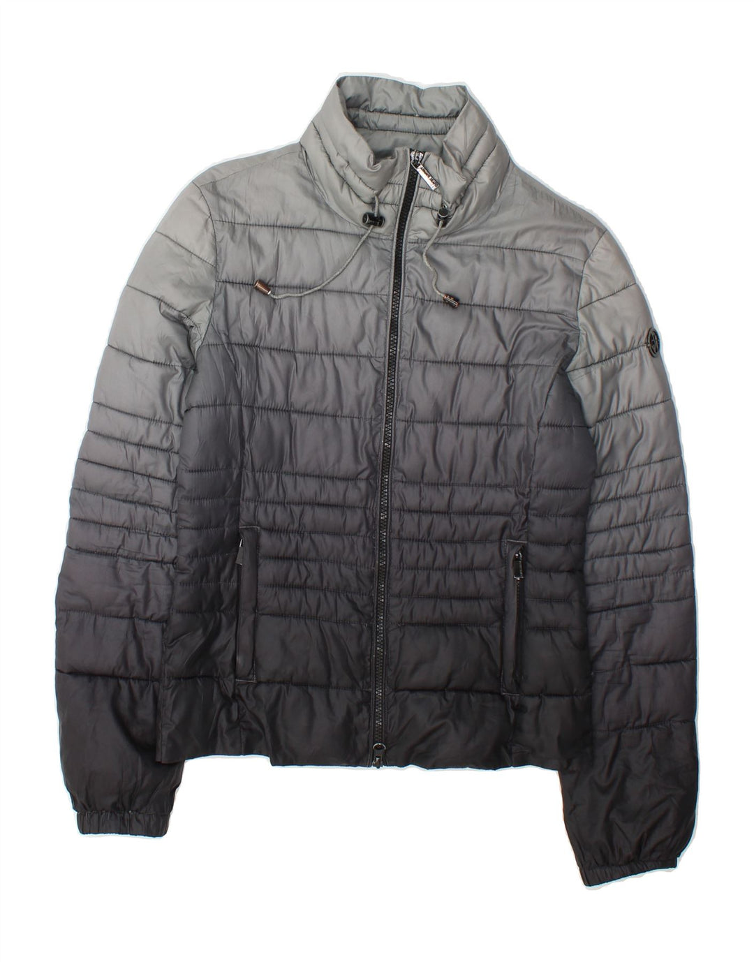 ARMANI JEANS Womens Padded Jacket EU 40 Medium Grey Colourblock Polyester Vintage Armani Jeans and Second-Hand Armani Jeans from Messina Hembry 