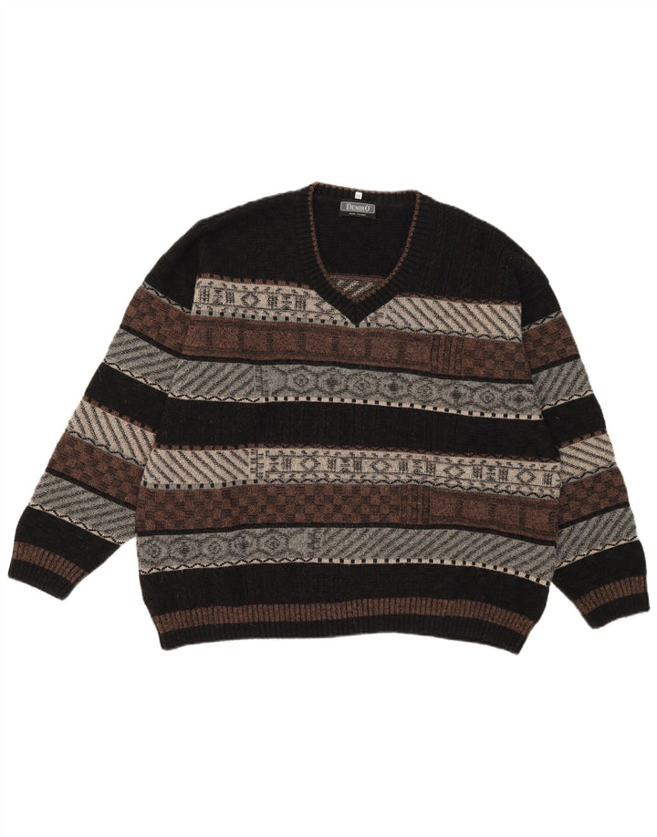 Maglione da uomo con scollo a V Demiro IT 54 XL Lana geometrica multicolore