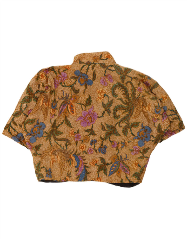 Top bolero a maniche corte da donna VINTAGE UK 20 2XL cotone floreale marrone