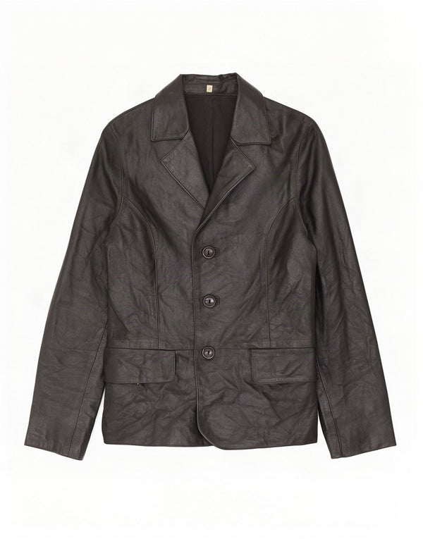 Giacca in pelle vintage da donna UK 10 piccola nera