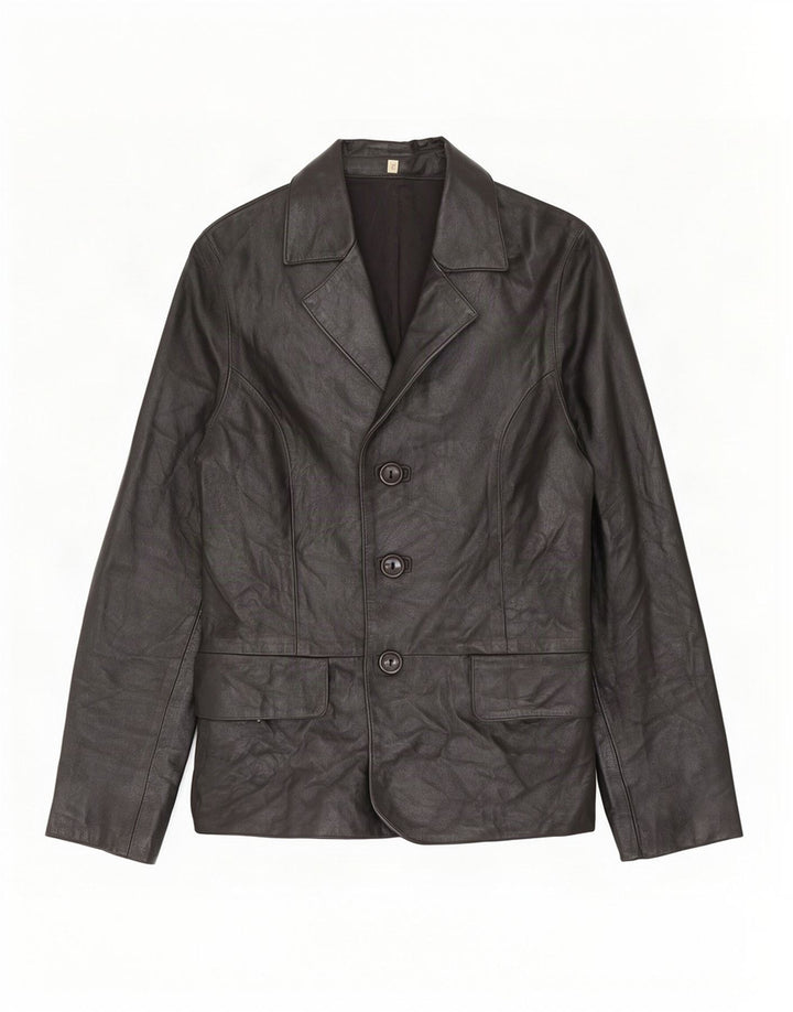 Giacca in pelle vintage da donna UK 10 piccola nera