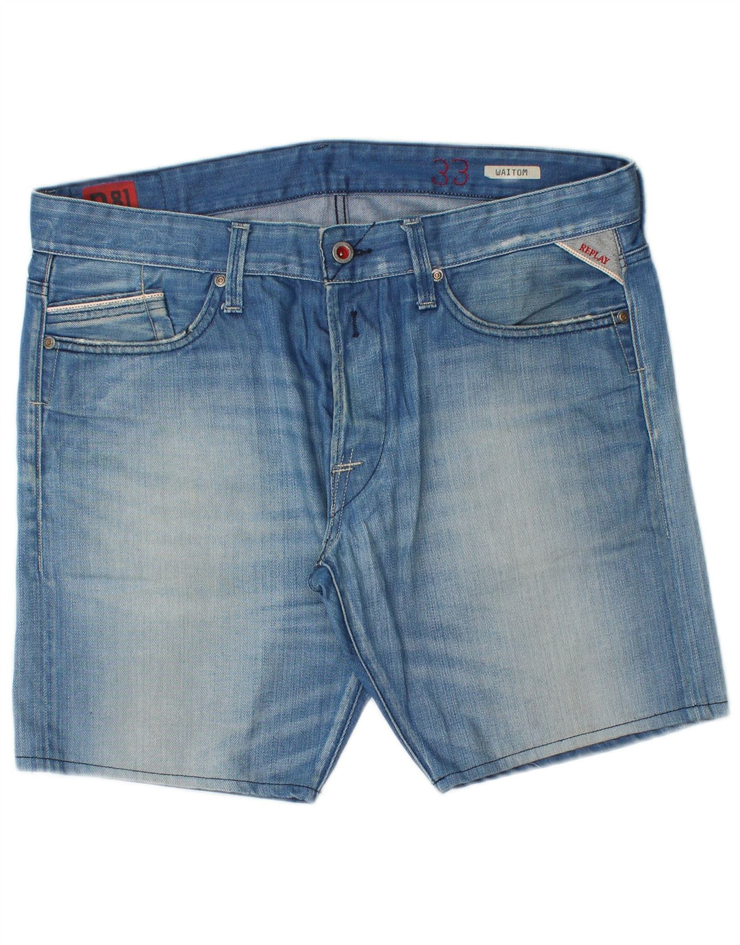 Replay Pantaloncini di jeans Waitom da uomo W33 di grandi dimensioni in cotone blu