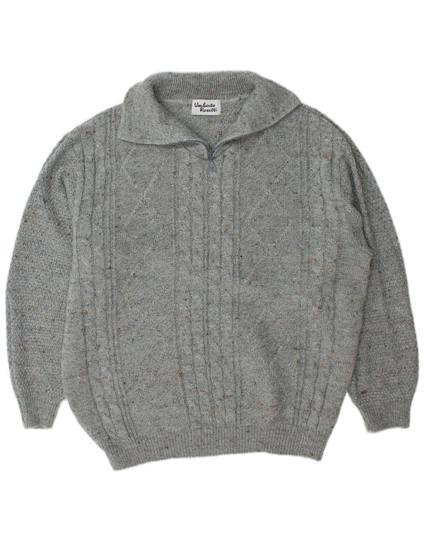 Maglione da uomo con collo con zip Umberto Rosetti UK 42/44 Grande grigio screziato