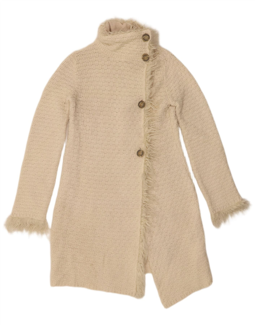 Maglione cardigan lungo da donna Zara UK 12 Lana bianco sporco medio