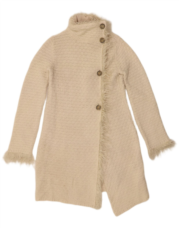 Maglione cardigan lungo da donna Zara UK 12 Lana bianco sporco medio