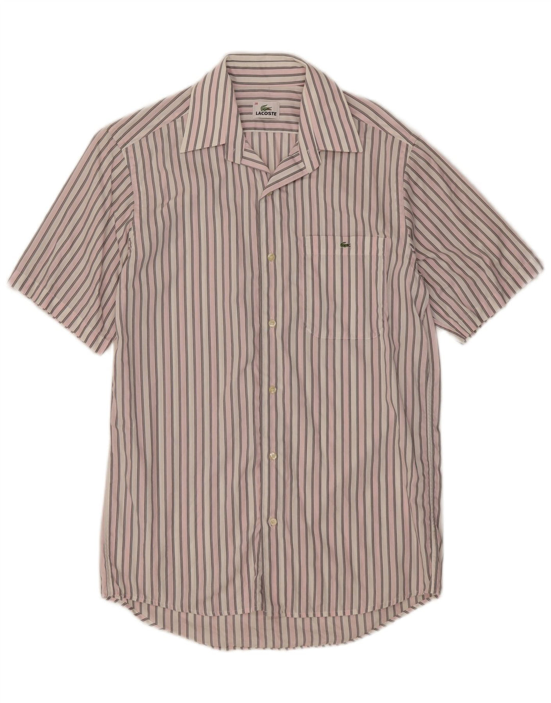 Camicia a maniche corte da uomo Lacoste taglia 38 cotone a righe rosa medio