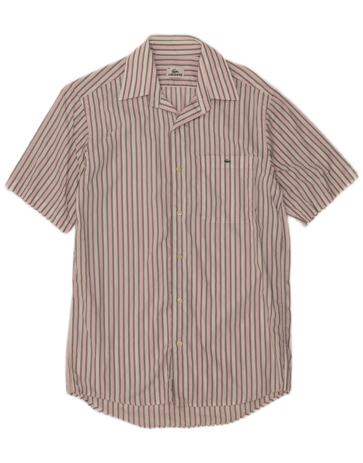 Camicia a maniche corte da uomo Lacoste taglia 38 cotone a righe rosa medio