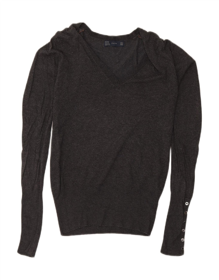 Maglione Zara da donna con scollo a V UK 12 Rayon screziato grigio medio