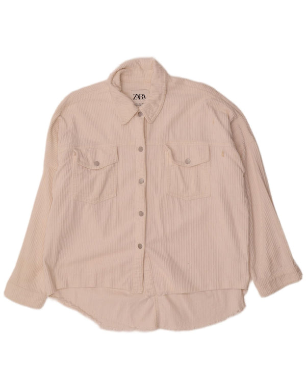 Camicia da donna oversize in velluto a coste Zara UK 10 piccola in cotone bianco