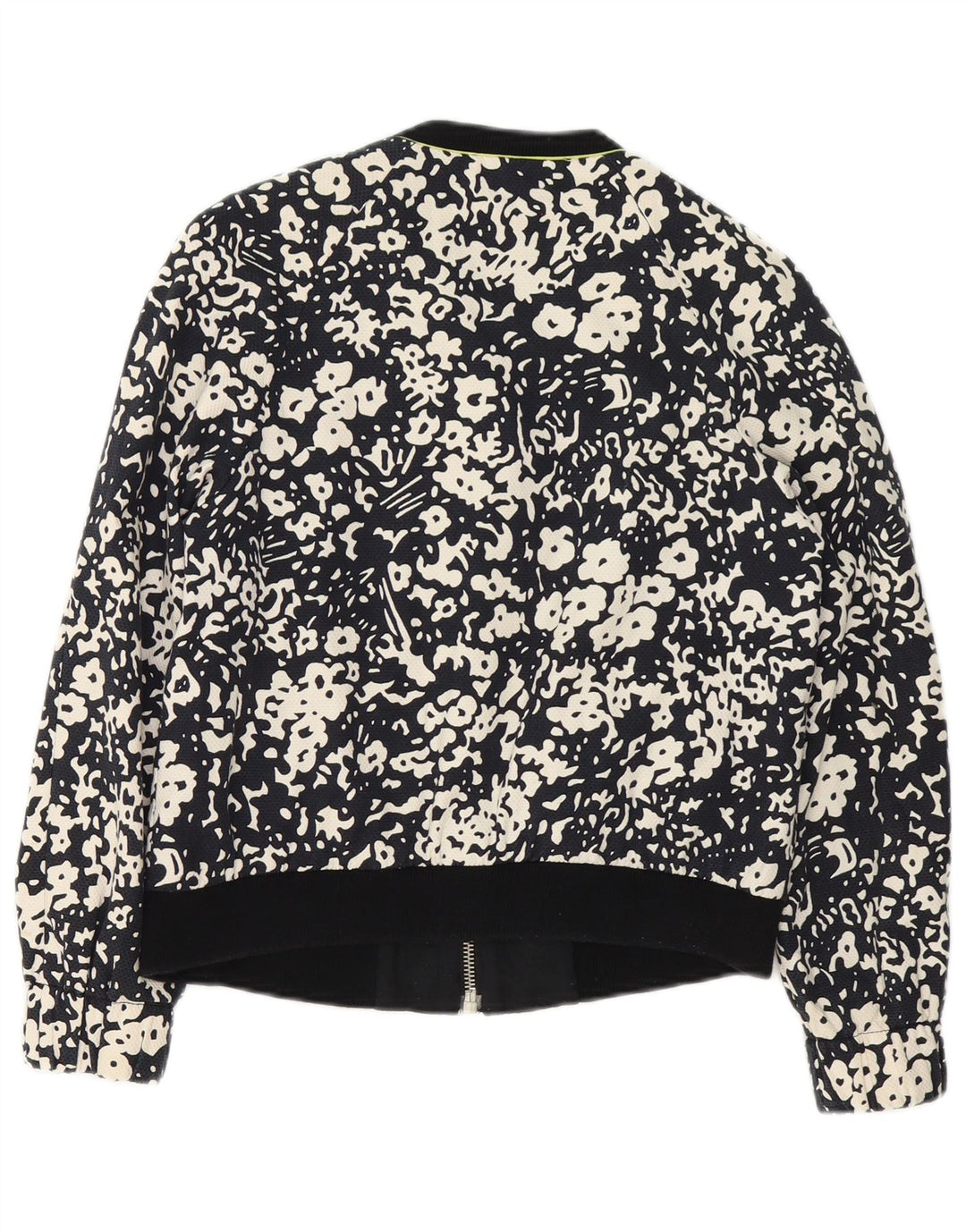 Giubbotto bomber con zip intera da donna Zara UK 14 cotone floreale nero medio