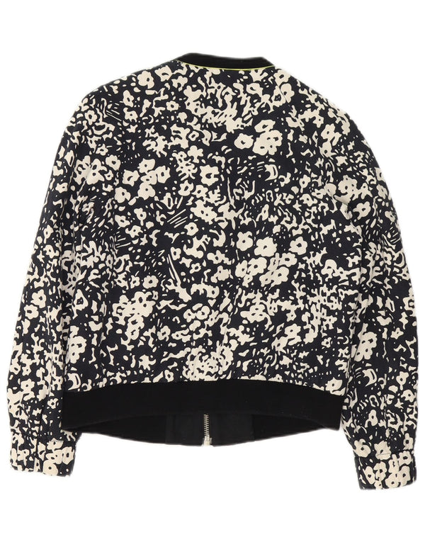 Giubbotto bomber con zip intera da donna Zara UK 14 cotone floreale nero medio