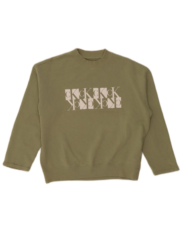 Calvin Klein Jeans Donna Crop Graphic Felpa Maglione UK 14 Medio Cachi