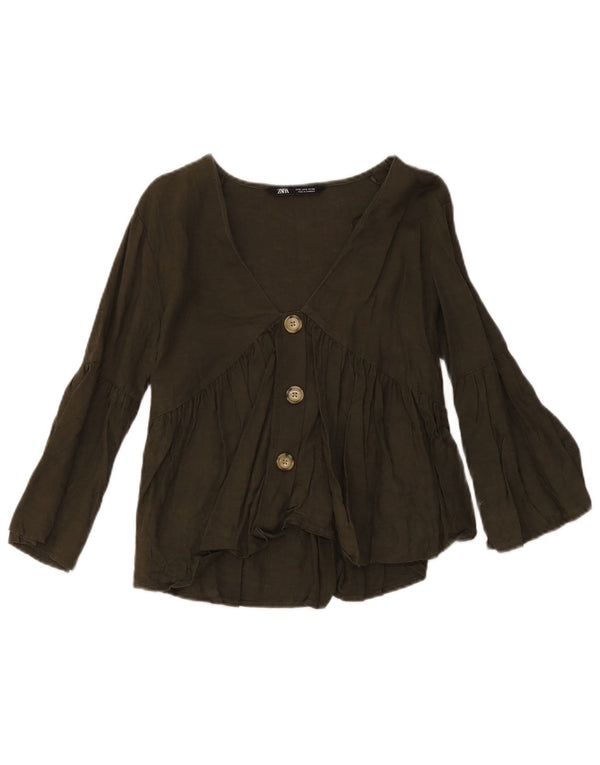 Camicetta da donna Zara UK 10 piccola in lino verde