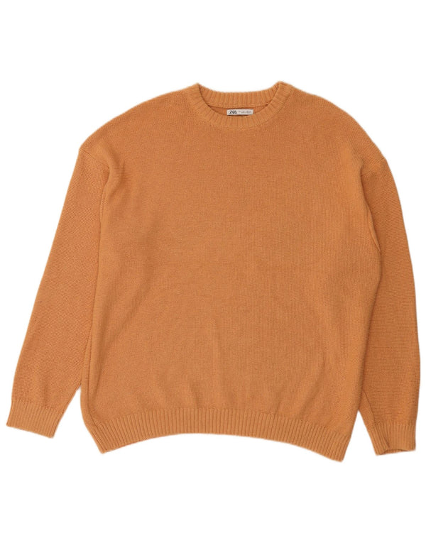 Maglione maglione girocollo da uomo Zara grande in cotone arancione