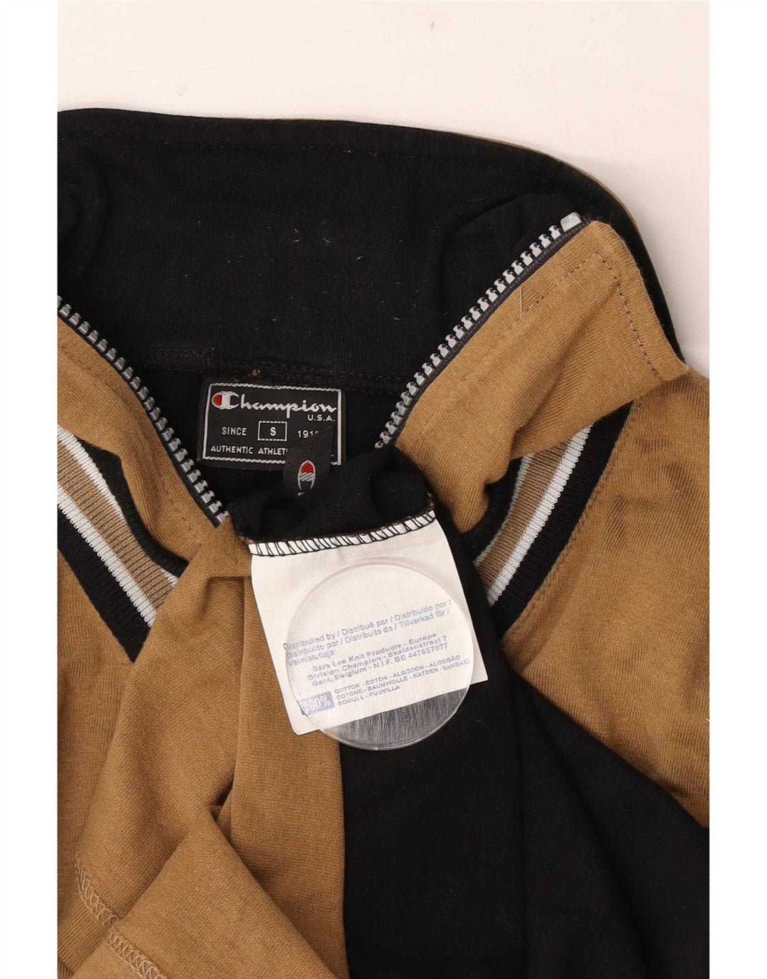 Champion Top da uomo con zip e collo a maniche lunghe in cotone color block beige