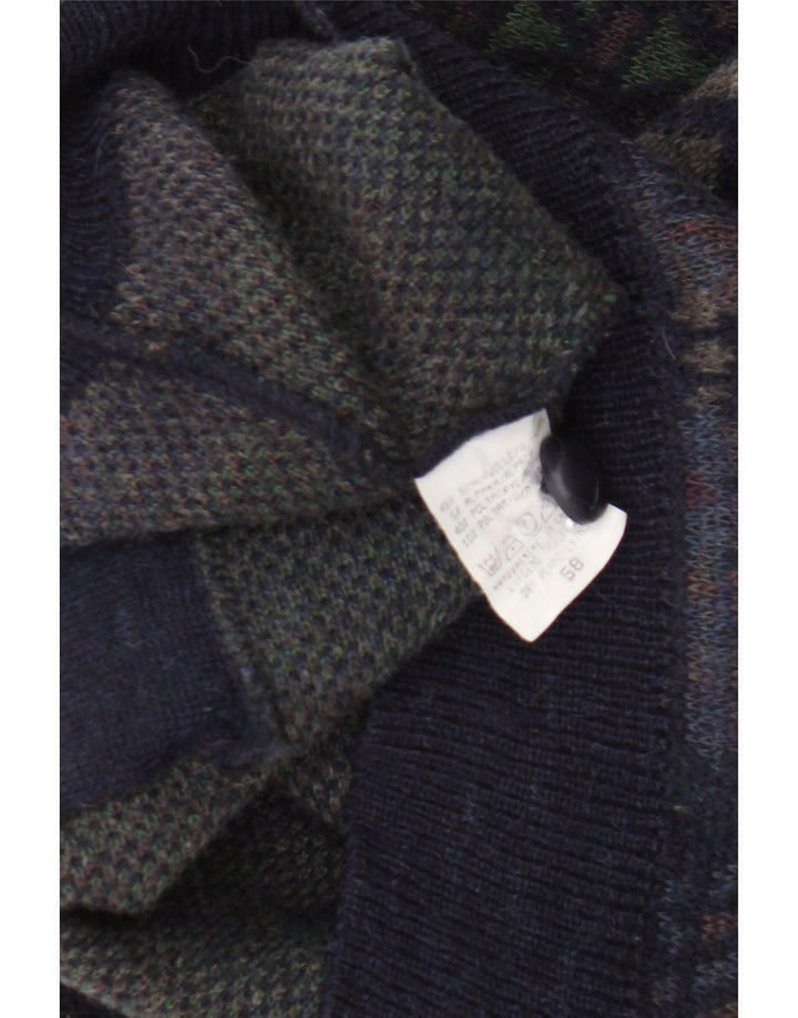 Maglione cardigan da uomo Bueckle IT 58 XL Lana geometrica blu navy