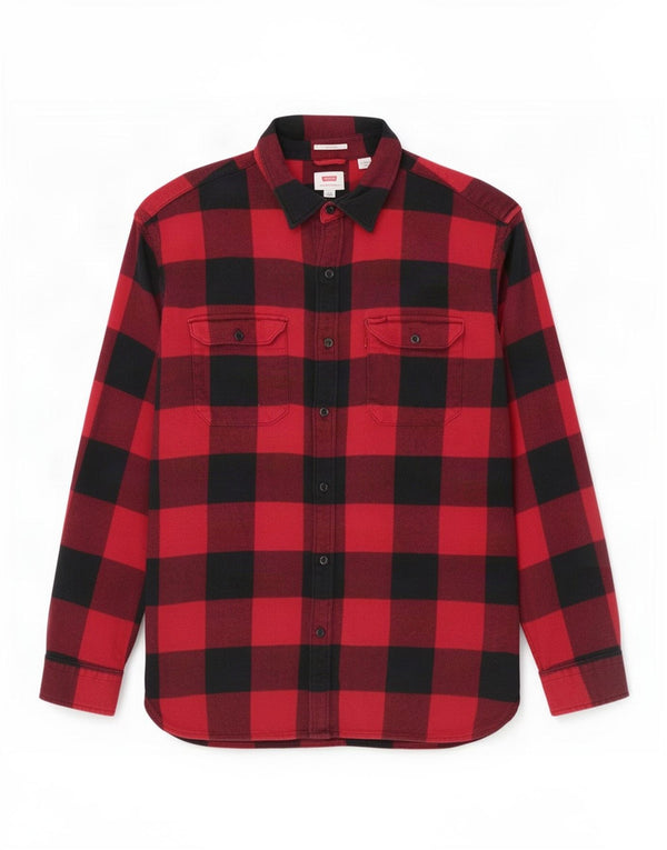 Levi's Camicia da uomo in flanella di cotone a quadretti rossi grandi