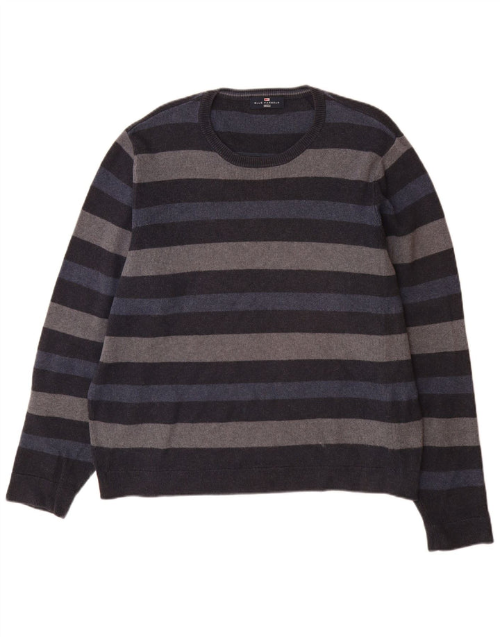 Maglione maglione girocollo da uomo Marks & Spencer a righe blu navy medio