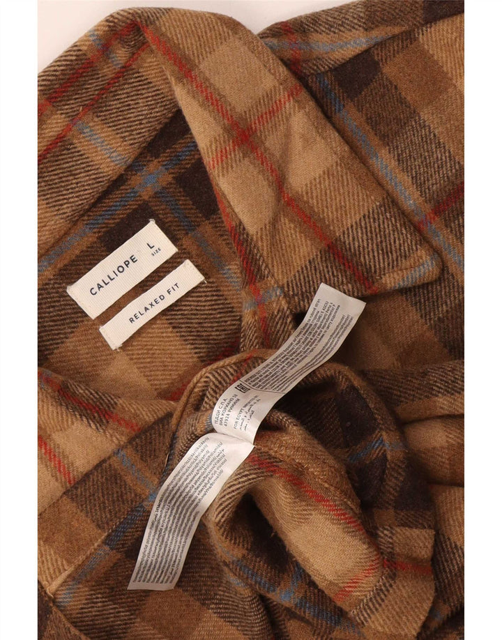 Calliope Camicia da uomo in flanella dalla vestibilità rilassata, in poliestere a quadri marroni grandi