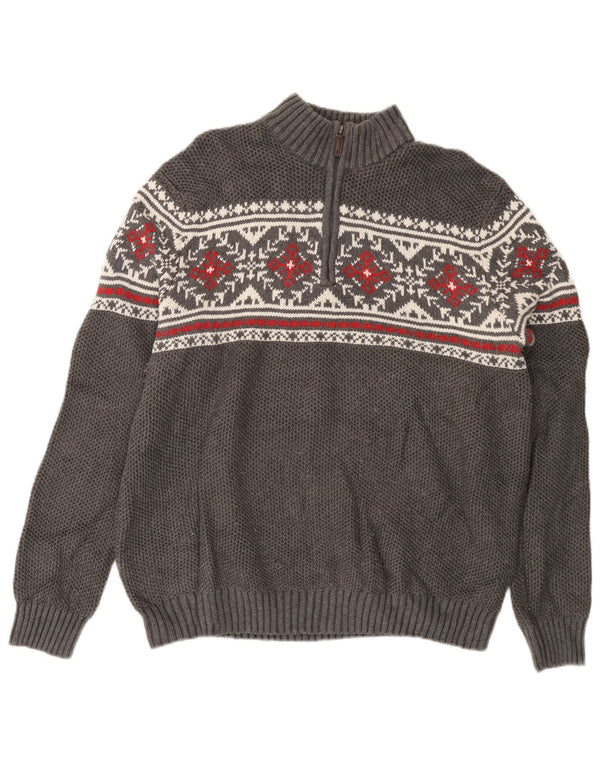 Maglione da uomo con zip e collo Izod XL in cotone Fair Isle grigio