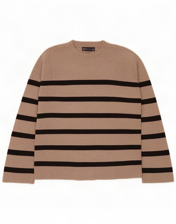 Marks & Spencer maglione girocollo da donna UK 10 piccolo a righe marroni