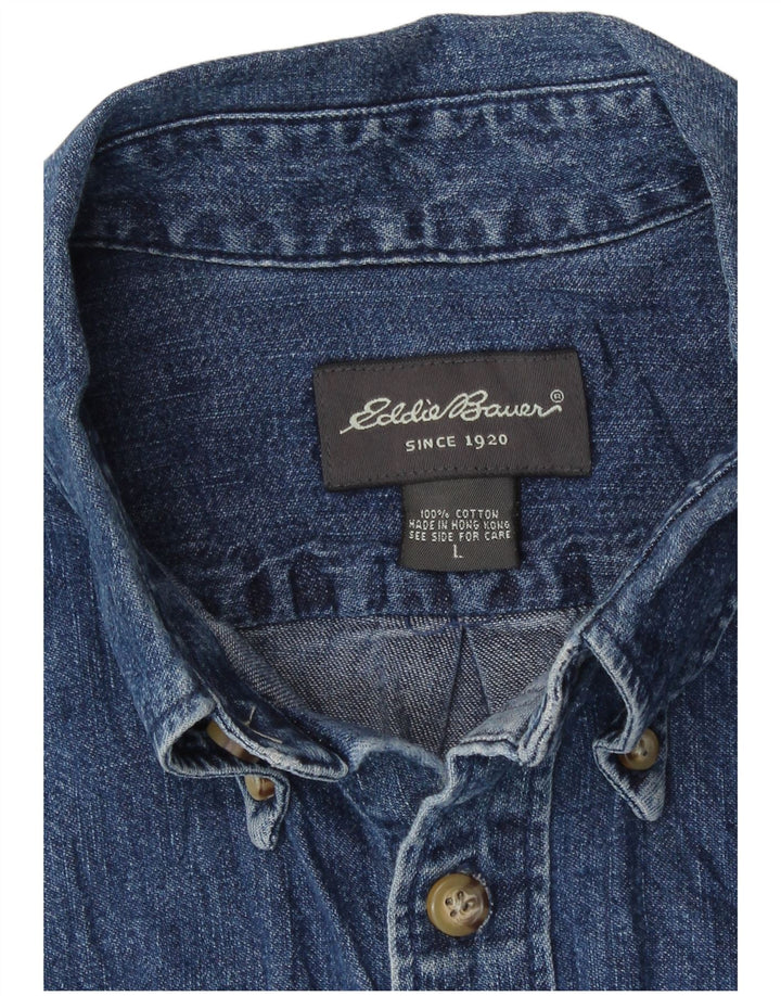 Eddie Bauer Camicia di jeans a maniche corte da uomo di grandi dimensioni in cotone blu