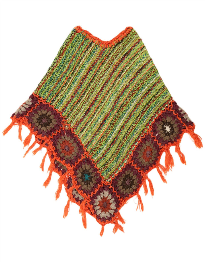 Maglione poncho vintage da donna, taglia unica, a righe verdi