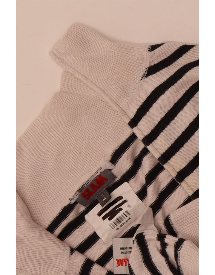 Maglione da donna con collo con zip Slam UK 14 Cotone a righe bianche medie