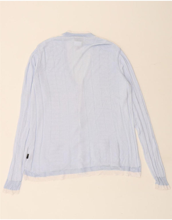 JUST CAVALLI Womens Cardigan Sweater UK 16 Large Blue Colourblock Viscose